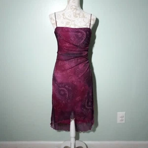 Y2K Pencil Dress size Medium, Purple Pink Glitter Stretch Paisley Cocktail Party - Picture 1 of 11