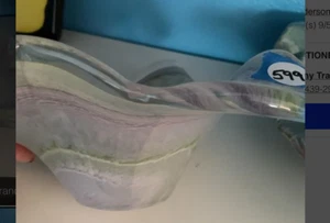 Vintage Murano Purple Green Swirl Glass Bowl with Ruffled Top - Picture 1 of 3