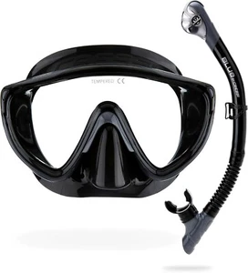 Adult Wide View Single Lens Comfortable Snorkeling Mask & Dry Snorkel - Picture 1 of 4