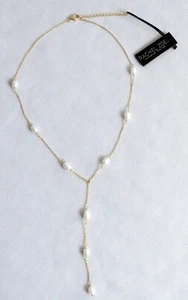 Rachel Zoe Sterling Silver 16+2 Station Necklace Gold w/ Baroque Pearls Pendant - Picture 1 of 5