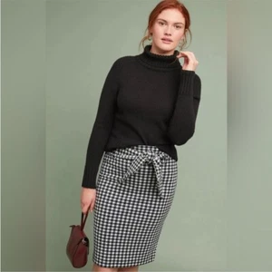 Maeve Anthropologie Black White Gingham Plaid Tie Waist Pencil Skirt Size Large - Picture 1 of 13