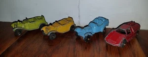 (4) Vintage Tootsie Spielzeug Druckguss Autos rot Abarth gelb grün & blau Roadster - Bild 1 von 10