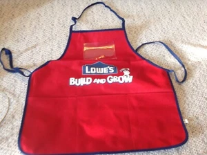 Lowe's Build and Grow Apron Kids Paint craft smock Red Blue Pockets Name Slot - Picture 1 of 2