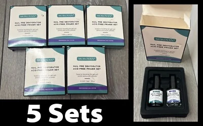 Juego de 5 juegos de imprimación pre deshidratante de uñas Morovan sin ácido, 0,5 oz cada botella Foto 1 de 4