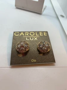$45 CAROLEE LUX GOLD TONE CLEAR CRYSTAL BUTTON CLIP ON EARRINGS S68 - Picture 1 of 5