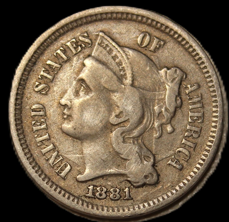 1881 3 cent nickel - CHOICE XF - FREE SHIPPING /JAM228 - Image 1 of 2