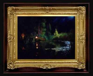 Oil Painting on Canvas Handmade Arseni ~ MOON NIGHT 16" X 12" NO FRAME Art USA - Picture 1 of 11
