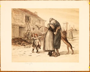 HOME COMING WWI Stone LITHOGRAPHIC PRINT BY GEORGES Jules REDON 1918 SIGNED - Picture 1 of 3