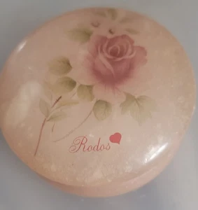 Vintage Round Rose Quartz/Alabaster Carved Trinket Box  Rose on the Lid 3" Dia.  - Picture 1 of 4