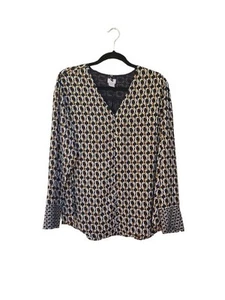 Camicetta Chico's geometrica stampa maglia catena XL con bottoni multicolore manica lunga - Foto 1 di 13