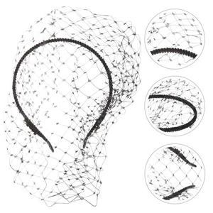 Headband Veil Elegant Black Bridal Veils for Wedding Bride Miss Mesh - Picture 1 of 12