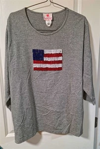Quacker Factory Vintage Women's Gray w/Beaded Flag Cotton Sweatshirt (3X) - Picture 1 of 4