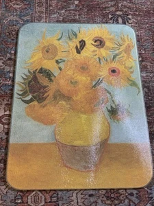 Van Gogh Sunflowers Tempered Glass Cutting Board 12x16 Kitchen Art Artsy T34 - Picture 1 of 6