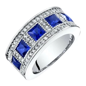 Sterling Silber Princess Cut Laborgefertigter Saphir Jubiläumsring 2 Karat - Bild 1 von 3