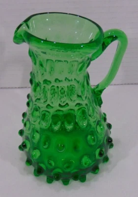 Vintage Italian Emerald Green Hobnail Glass Hand-Made Art Glass Pitcher - Image 1 of 4