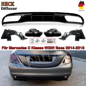Difusor trasero con tubos de escape negro para Mercedes W205 berlina 14-18 sin deporte - Imagen 1 de 14