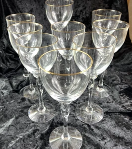 Lenox Crystal Rhythm Wine/Water Goblet with Gold Rim~~Set Of 9 - Picture 1 of 8