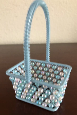 Papyrus Blue Wire Metal Pastel Beaded Spring Easter Basket Cover