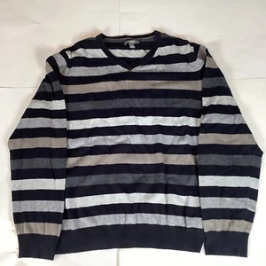 Apt. 9 Mens Sweater Long Sleeve Sz L Large Comfort V Neck Pullover Striped - Picture 1 of 7