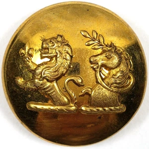 Gilt ANTIQUE LIVERY BUTTON~ Fleur-de-Lis LION + HORSE Double CRESTS~ FIRMIN Back - Picture 1 of 3
