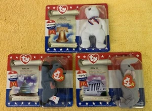 TY Beanie Babies American Trio von McDonalds. Libearty, Lefty, Righty. RAR - Bild 1 von 8