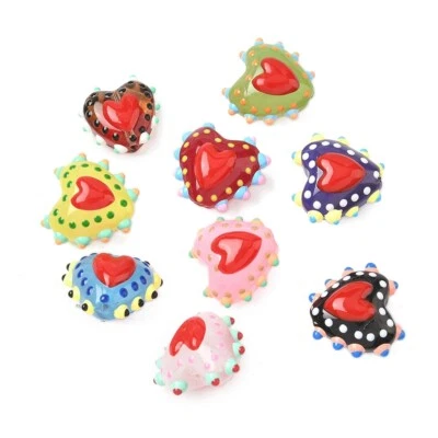 20pcs Heart Shaped Glass Beads Handmade Bumpy Polka Dot with Love Lampwork Beads - Image 1 of 4