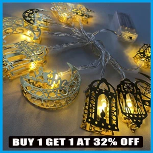 10/20 LED Ramadan Moon Star String Fairy Lights EID Mubarak Lamp Muslim Decor UK - Picture 1 of 15