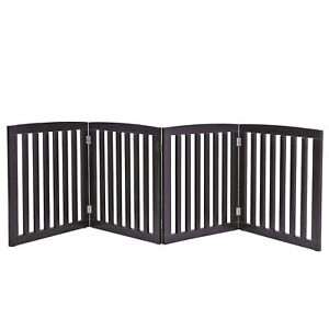 24Inch 4 Panel Espresso Pet Gate Dog Fence Crate Barrier Doorway Indoor Foldable