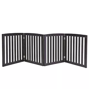 24Inch 4 Panel Espresso Pet Gate Dog Fence Crate Barrier Doorway Indoor Foldable - Picture 1 of 12