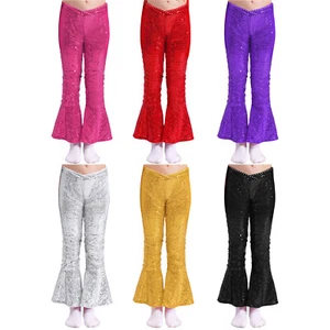 Girls Sweatpants Sparkly Trousers Hippie Bell-Bottom Casual Pants Performance - Picture 1 of 47