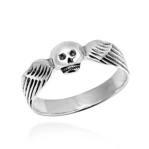 Totenkopf Kopf Flügel Sterling Silber Ring Gothic Biker Statement - Bild 1 von 5