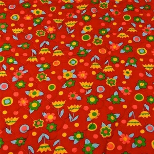 Quilted Cotton Fabric 34" by 44", Yellow & Green Flowers on Bright Red - Picture 1 of 3