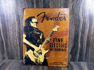 Fender Rock On Guitar Fine Electric Instruments Distressed Metal Tin Sign #1765 - Picture 1 of 9