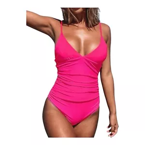 Cupshe Hot Pink Tummy Control One Piece Bathing Beach Suit Swimsuit Size Large - Picture 1 of 8