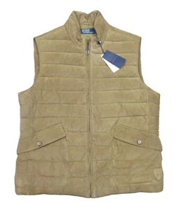 Polo Ralph Lauren Men's Khaki Beige Quilted Suede Vest, Sz Large - Picture 1 of 4