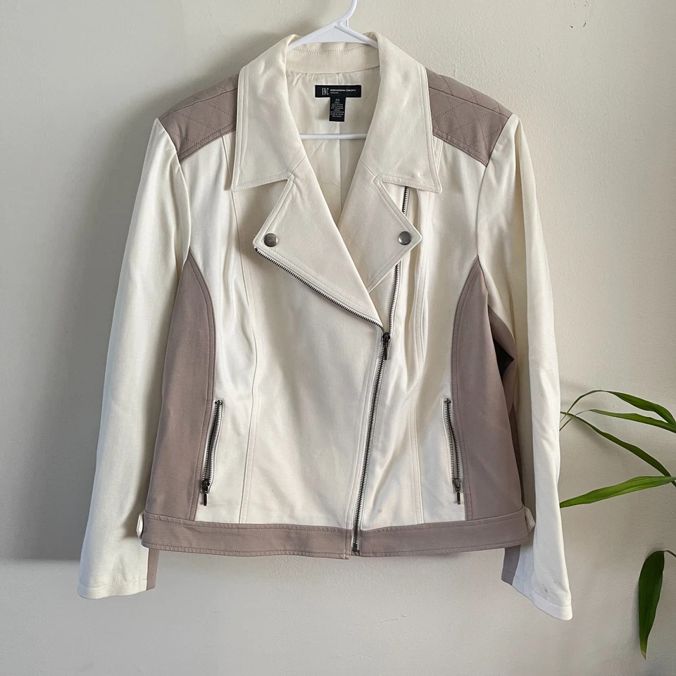 INC International Concepts Chaqueta Moto Dos Tonos Para Mujer’s 2X Blanco Tostado Elegante Informal Foto 1 de 4