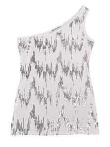 Camiseta sin mangas Body Central manga única blanca con lentejuelas plateadas para mujer talla mediana - Imagen 1 de 7
