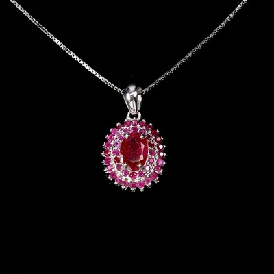 925 Sterling Silver Necklace Oval Ruby 7x5mm Ruby Natural Gemstone Jewelry 18in - Image 1 of 4