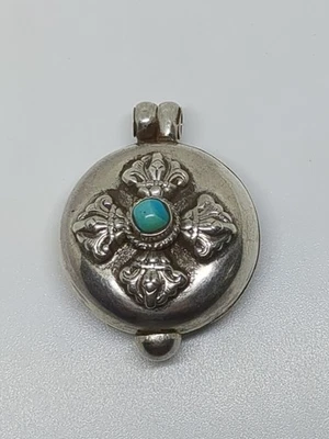 Colgante Medallón Doble Dorje Turquesa India Tornillo Plata de Ley 925 Foto 1 de 4