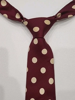 Halston III tie 100% Italian Silk made in USA Burgundy polka dot Necktie  - Image 1 of 3