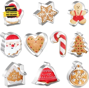Weihnachten Ausstechformen 10 Stück, 3" bis 3,5", Santa Gesicht, Lebkuchenmann, Haus - Bild 1 von 8