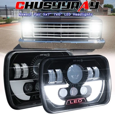 for Chevrolet C10 C20 C30 1981-1986 Pair 7x6" LED Headlights Hi/Low Lamps 6000K - Image 1 of 4