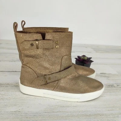 Joie Gold Leather Sneaker Metallic Booties Strappy Slip On Size 6.5 - Image 1 of 4