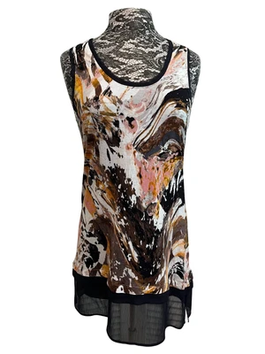 Top Simply Vera Wang Marrón Amarillo Sin Mangas Rayón Fluido Lagenlook Whimsigoth M Foto 1 de 4