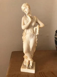 Alabaster statue of a Grecian female, in thoughtful p - Picture 1 of 11