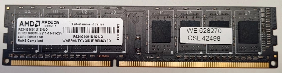 AMD Radeon Memory 4GB DDR3 1600 MHz PC3-12800 UDIMM 1.5V Desktop RAM - Bild 1 von 1