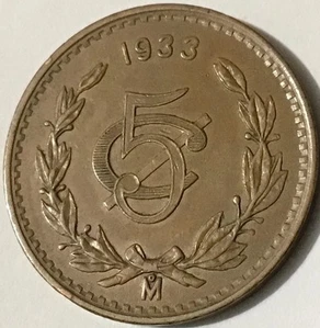 1933 MEXICO 5 CENTAVOS KM-422 HG - Picture 1 of 2