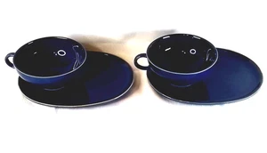 Set of 2 IKEA 18004 Navy Blue 400ml Soup Bowls & Sandwich Plates - Discontinued - Picture 1 of 14