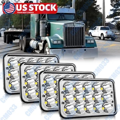 4PC  4x6inch LED Headlights Halo for Peterbilt Kenworth Freightliner Trucks - Image 1 of 4