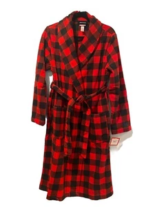 NEW Wondershop Robe Adult Small Red Buffalo Check Plaid Fleece Lounge Travel - Picture 1 of 6